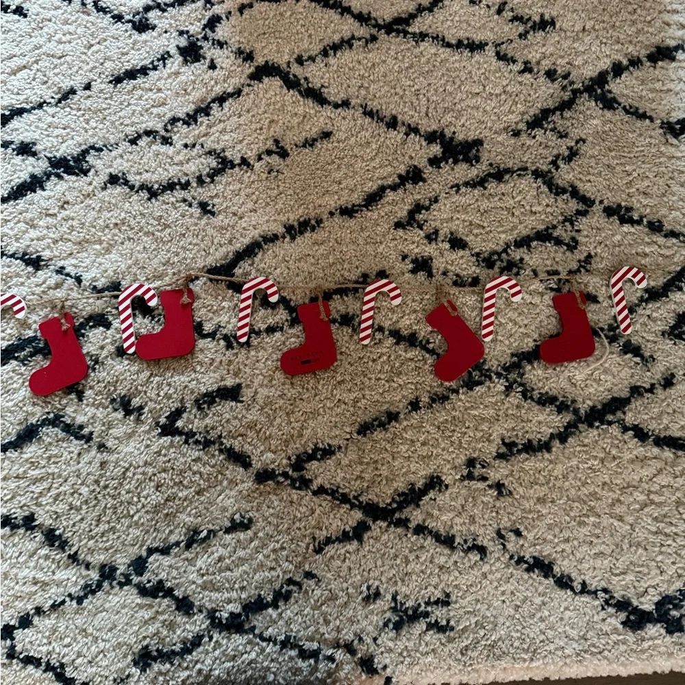 Rae Dunn Wood Christmas Holiday Stocking and Candy Cane Garland Banner